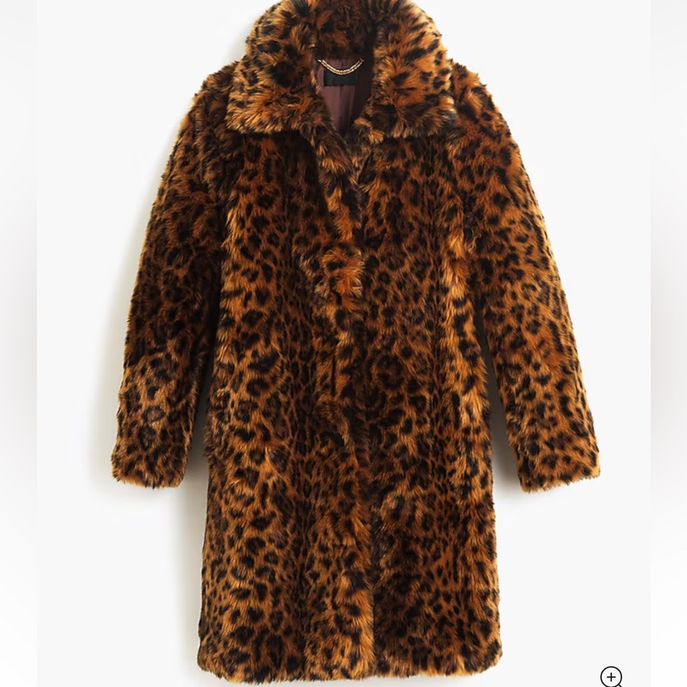 J. Crew Brown Leopard Faux Fur Teddy Jacket
